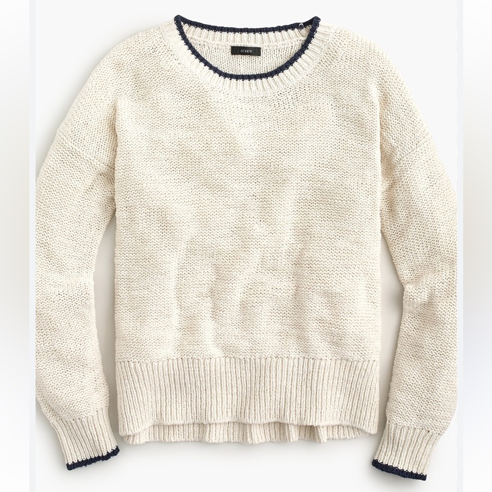 LOFT‎ Cream and Black Crewneck Sweater with Ribbed Trim
